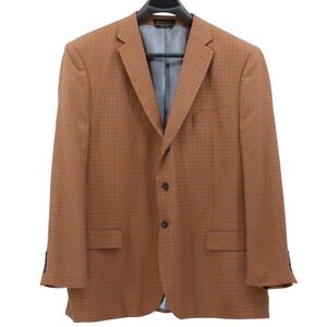 FUBU The Collection Mens Plaid Blazer Jacket Orange Blue Size 50R